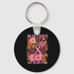 In October We Wear Pink Boho Breast Cancer Pink Ri Key Ring