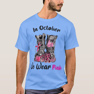 In October We Wear Pink Boot Veteran Breast Cancer T-Shirt