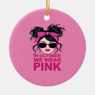In October We Wear Pink Breast Cancer Awareness Ceramic Tree Decoration