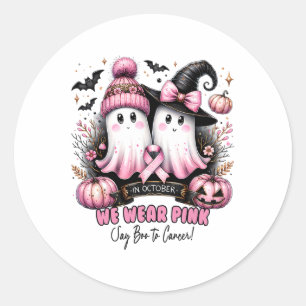 In October We Wear Pink Breast Cancer Awareness Ha Classic Round Sticker