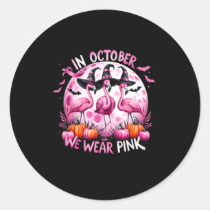 In October We Wear Pink Breast Cancer Halloween  Classic Round Sticker