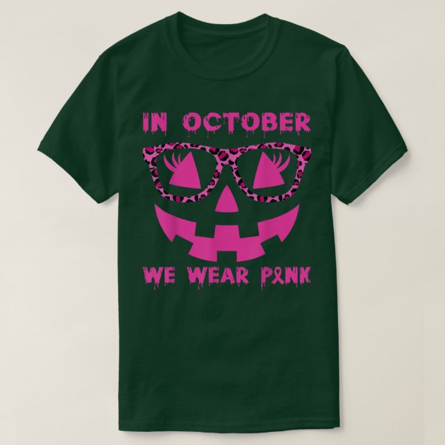 In October We Wear Pink Breast Cancer Jackolantern T-Shirt (Design Front)