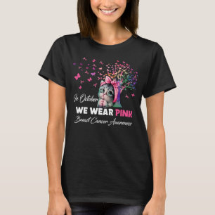 In October We Wear Pink Breast Cancer Tree Butterf T-Shirt