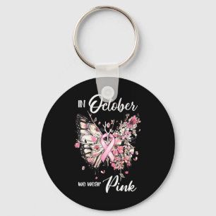 In October We Wear Pink Butterfly Breast Cancer Aw Key Ring