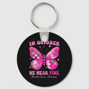In October We Wear Pink Butterfly Breast Cancer Aw Key Ring