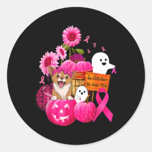 In October We Wear Pink Chihuahua Dog Breast Cance Classic Round Sticker