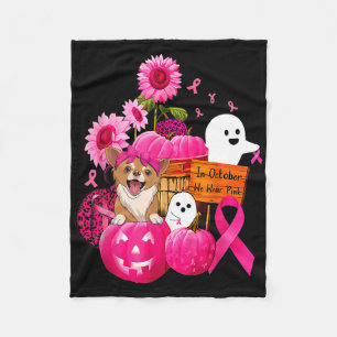 In October We Wear Pink Chihuahua Dog Breast Cance Fleece Blanket
