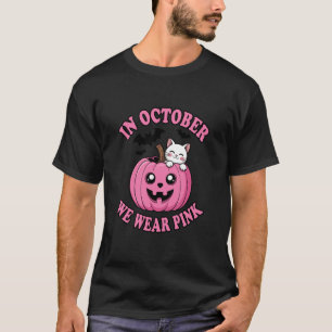 in October We Wear Pink Cute Cat Pumpkin T-Shirt