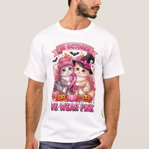 In October We Wear Pink Cute Kittens Breast Cancer T-Shirt
