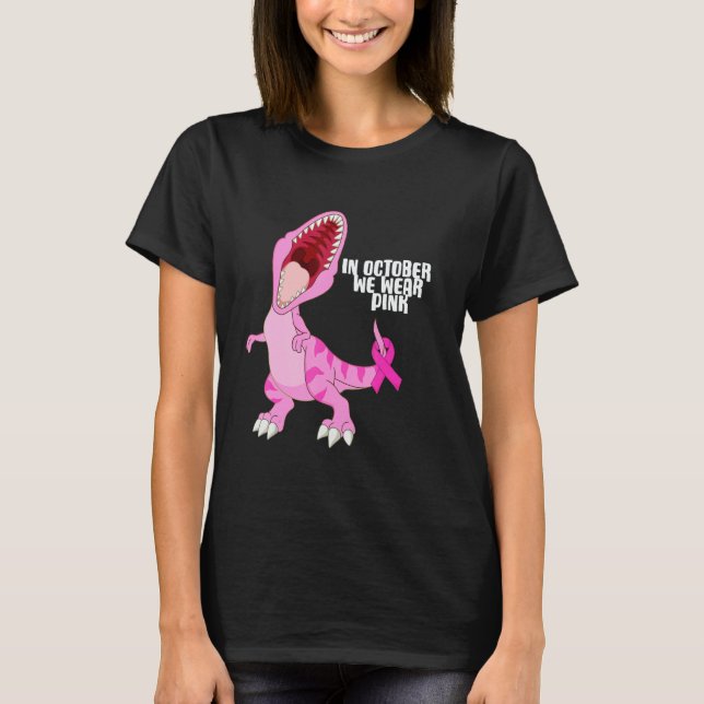 In October We Wear Pink Dinosaur Trex Dino Kid Boy T-Shirt (Front)
