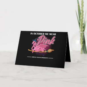 In October We Wear Pink Flamingo Riding Brush Card