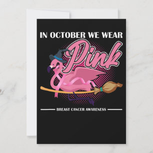 In October We Wear Pink Flamingo Riding Brush Thank You Card