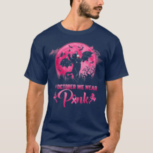 In October We Wear Pink Funny Cat Halloween Breast T-Shirt