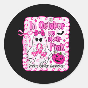 In October We Wear Pink Ghost Breast Cancer Awaren Classic Round Sticker