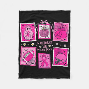 In October We Wear Pink Ghost Breast Cancer Stamp Fleece Blanket
