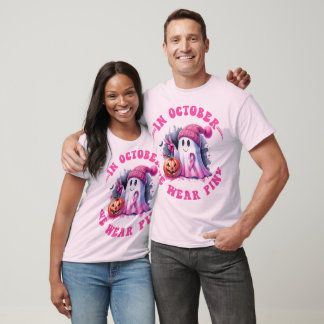  In October We Wear Pink Ghost Breast Cancer women T-Shirt