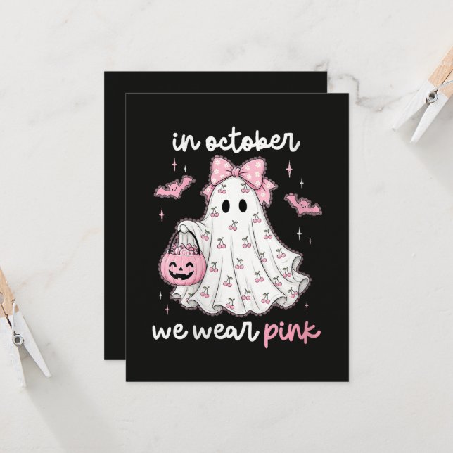 in October We Wear Pink Ghost Halloween Invitation (Front/Back In Situ)