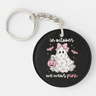 in October We Wear Pink Ghost Halloween Key Ring