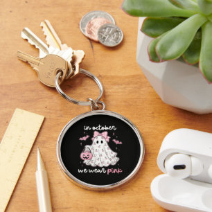 in October We Wear Pink Ghost Halloween Key Ring