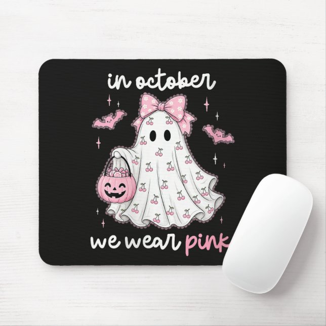 in October We Wear Pink Ghost Halloween Mouse Pad (With Mouse)