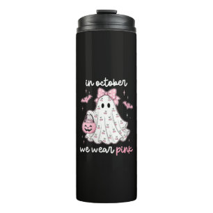in October We Wear Pink Ghost Halloween Thermal Tumbler