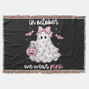 in October We Wear Pink Ghost Halloween Throw Blanket