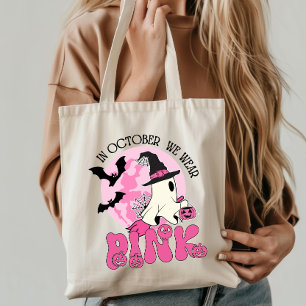 In October we Wear Pink Ghost Halloween Tote Bag