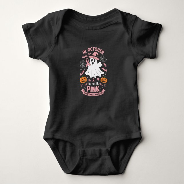 In October We Wear Pink Ghost Witch Breast Cancer  Baby Bodysuit (Front)