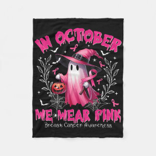 In October We Wear Pink Ghost Witch Breast Cancer  Fleece Blanket