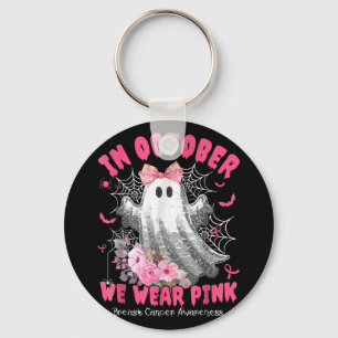 In October We Wear Pink Ghost Witch Breast Cancer Key Ring