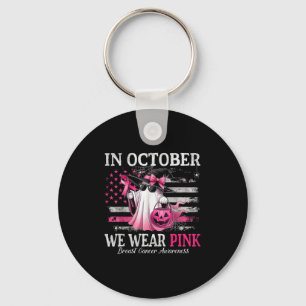 In October We Wear Pink Ghost Witch Breast Cancer Key Ring