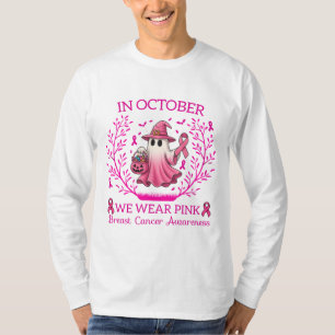 In October We Wear Pink Ghost Witch Breast Cancer  T-Shirt