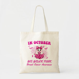 In October We Wear Pink Ghost Witch Breast Cancer Tote Bag