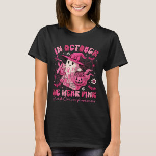 In October We Wear Pink Ghost Witch Patchwork Brea T-Shirt