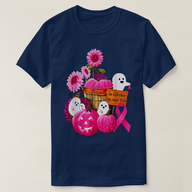 In October We Wear Pink Ghosts & Pumpkins For Brea T-Shirt (Design Front)