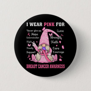 In October We Wear Pink Gnome Breast Cancer Awaren 6 Cm Round Badge