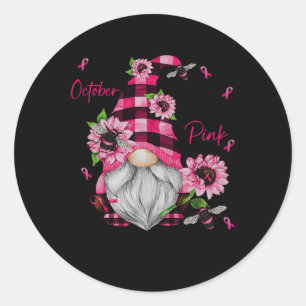 In October We Wear Pink Gnome Breast Cancer Awaren Classic Round Sticker