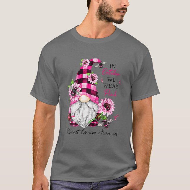 In October We Wear Pink Gnome Breast Cancer Awaren T-Shirt (Front)
