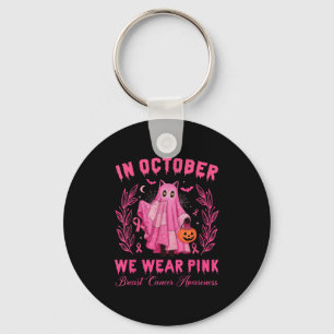 In October, We Wear Pink Halloween Black Cat Cute Key Ring