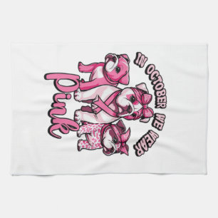 In October We Wear Pink � Halloween Cute Dogs Brea Tea Towel