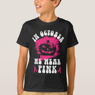 In October We Wear Pink Halloween Jackolantern Bre T-Shirt