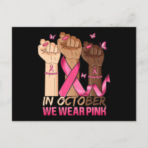 In October We Wear Pink Hand Ribbon Breast Cancer Postcard