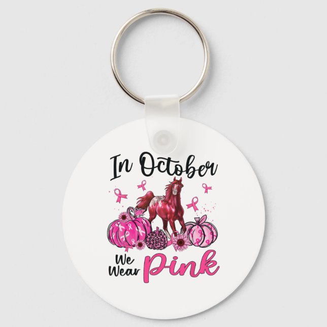 In October We Wear Pink Horse Pumpkin Leopard Brea Key Ring (Front)