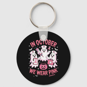 In October We Wear Pink Nurse Ghost Halloween Brea Key Ring