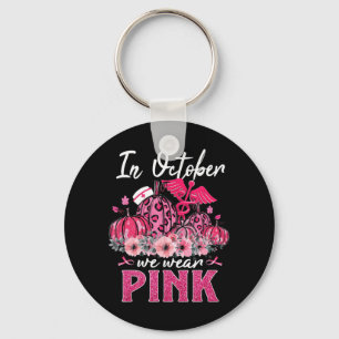 In October We Wear Pink Nurse Life Pumpkin Leopard Key Ring