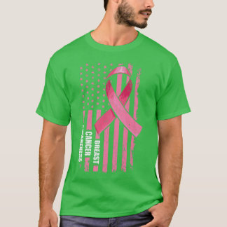 In October We Wear Pink Ribbon American Flag Breas T-Shirt
