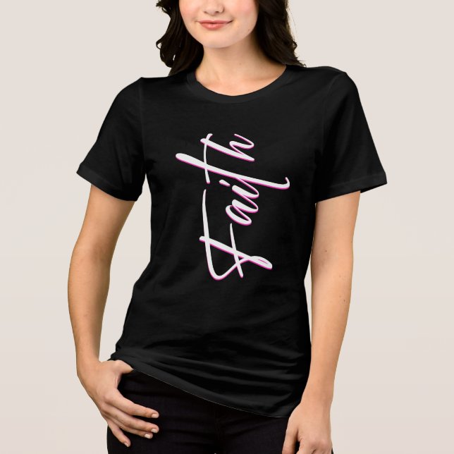 In October We Wear Pink Ribbon Breast Cancer Faith Tri-Blend Shirt (Front)