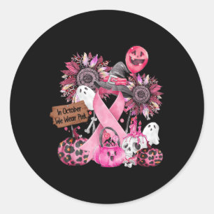 In October We Wear Pink Ribbon Ghost Halloween Bre Classic Round Sticker