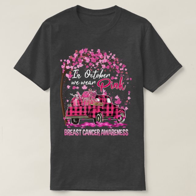 In October We Wear Pink Ribbon Truck Leopard Breas T-Shirt (Design Front)