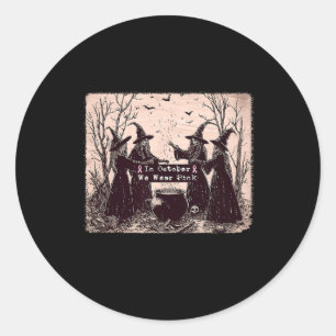 In October We Wear Pink Ribbon Witch Halloween Bre Classic Round Sticker